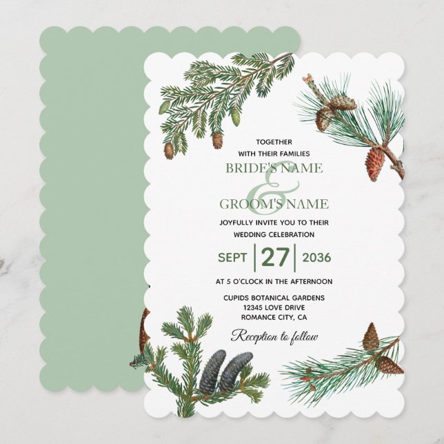 Rustic Pine Trees Forest Greenery Wedding Invitation (Front/Back)