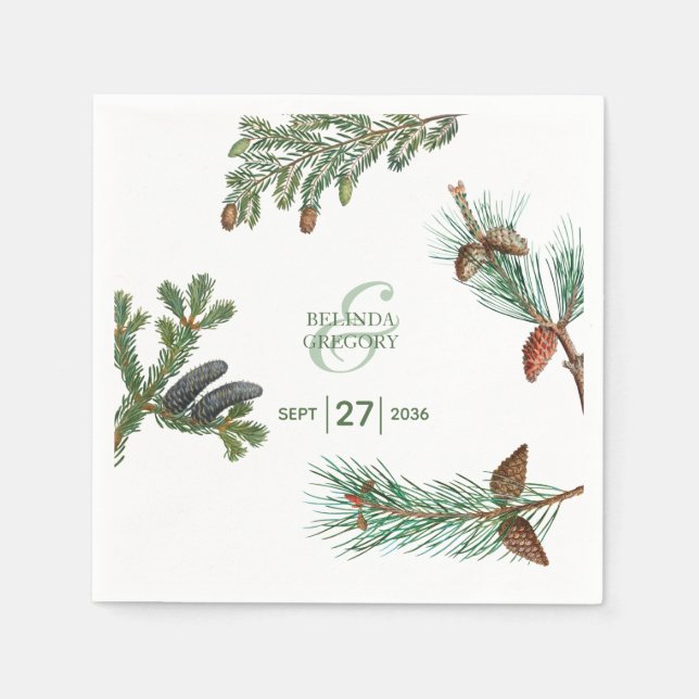Rustic Pine Trees Forest Greenery Wedding  Napkin (Front)