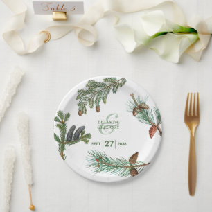 Rustic Pine Trees Forest Greenery Wedding  Paper Plate
