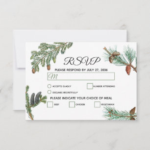 Rustic Pine Trees Forest Greenery Wedding RSVP Card