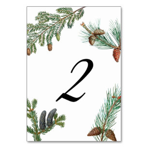 Rustic Pine Trees Forest Greenery Wedding Table Number