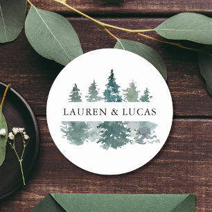 Rustic Pine Trees Forest Thank You Wedding Classic Round Sticker