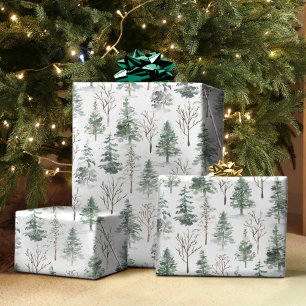 Rustic Pine Trees Forest Watercolor Winter Wrapping Paper Sheet