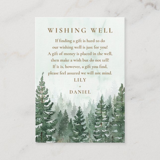 Rustic Pine Trees Forest Wedding Wishing Well Enclosure Card (Front)