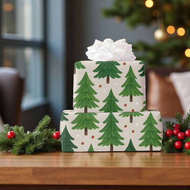 Rustic Pine Trees Holiday Woodland  Wrapping Paper (Creator Uploaded)