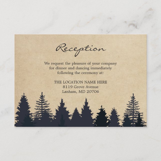 Rustic Pine Trees Kraft Wedding Details Reception Enclosure Card (Front)