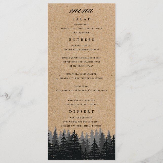 Rustic Pine Trees Kraft Winter Menu (Front)