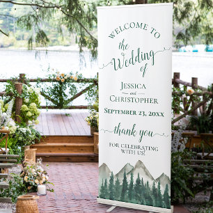 Rustic Pine Trees & Mountains Wedding Welcome Retractable Banner