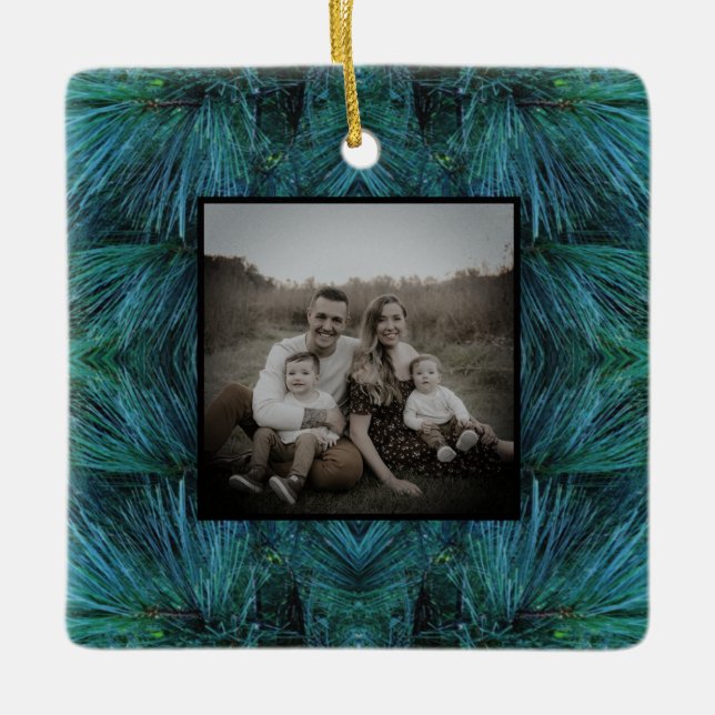 Rustic Pine trees pine forest green evergreen   Ceramic Ornament (Front)