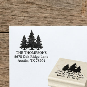 Rustic Pine Trees Return Address Rubber Stamp
