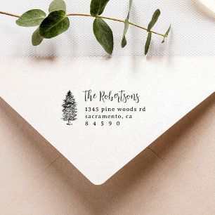 Rustic Pine Trees Script Family Return Address Rubber Stamp