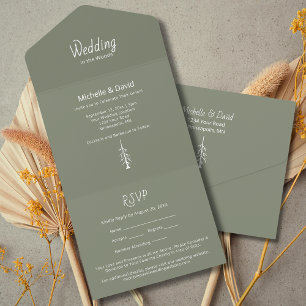 Rustic Pine Trees Simple Sage Green Wedding  All In One Invitation