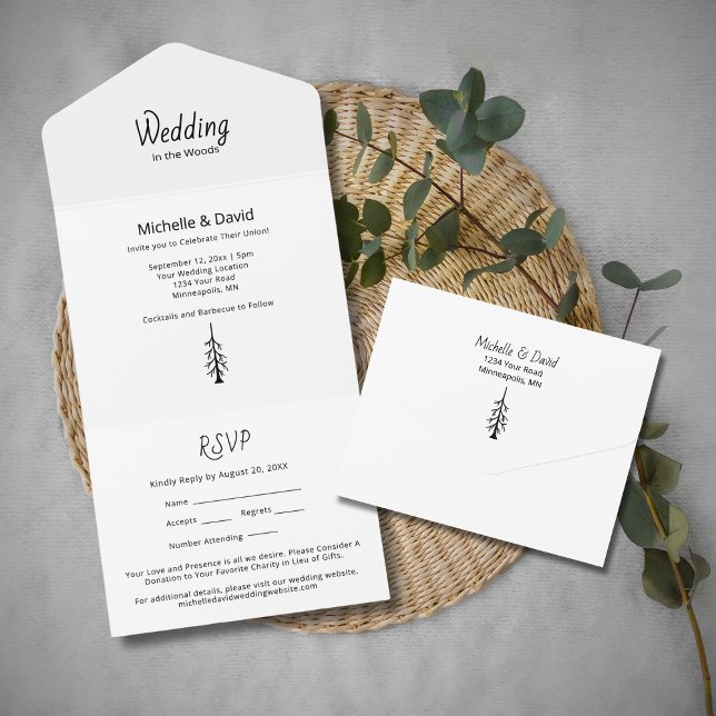 Rustic Pine Trees Simple Typorgraphy Wedding  All In One Invitation (Creator Uploaded)