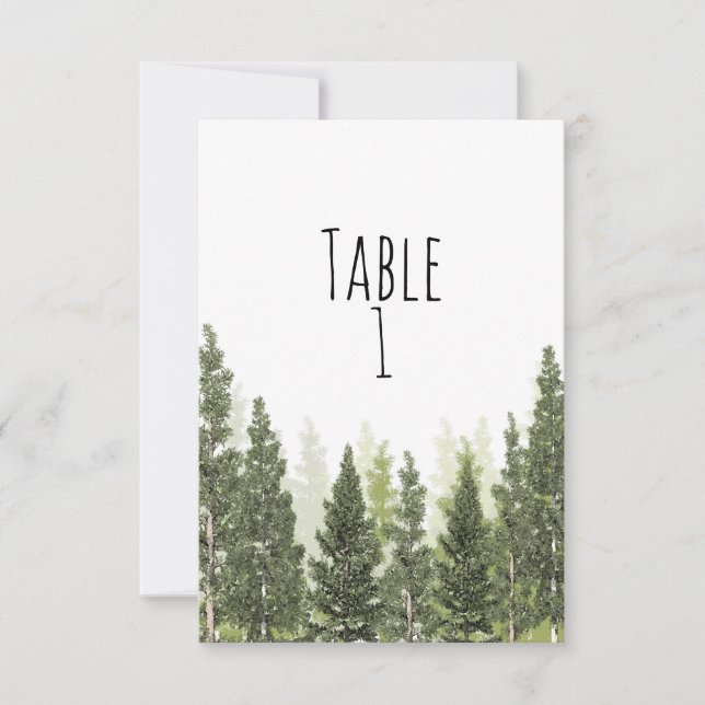 Rustic Pine Trees Simple Wedding Table Number (Front)