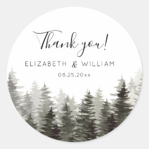 Rustic Pine Trees Wedding    Classic Round Sticker