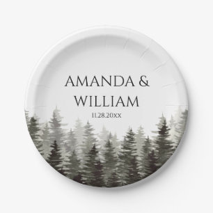 Rustic Pine Trees Wedding  Paper Plate