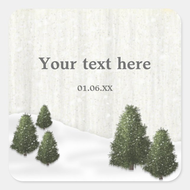Rustic Pine Trees Winter Wedding December Favour Square Sticker (Front)