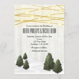 Rustic Pine Trees Winter Wedding December Snow Invitation