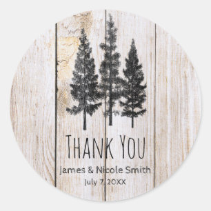 Rustic Pine Trees Wooden Simple Country Wedding Classic Round Sticker