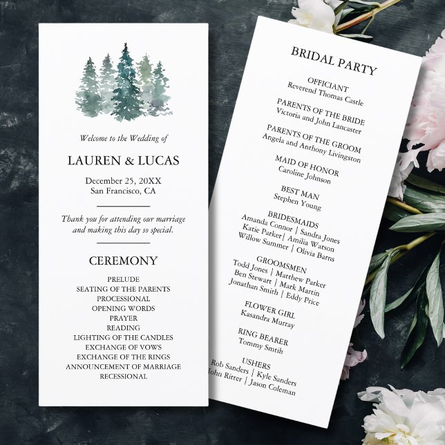 Rustic Pine trees Woodland Forest Ceremony Programme (Rustic Pine trees Woodland Forest Ceremony Program)