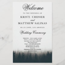 Rustic Pine Trees Woodland Wedding Program Card