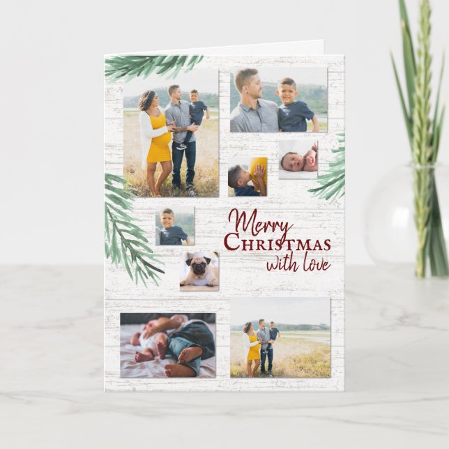 Rustic Pine Washed Wood Holiday Collage Card (Front)
