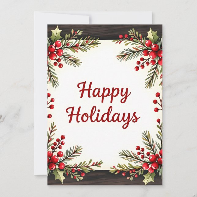 Rustic Pine Watercolor Photo Christmas Card  (Front)