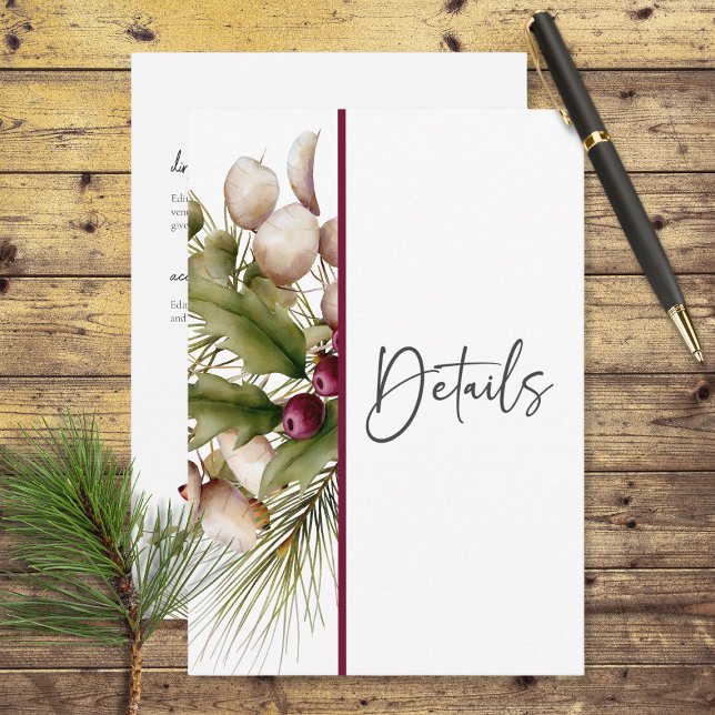 Rustic Pine Winter Bouquet Wedding Details Enclosure Card (Creator Uploaded)