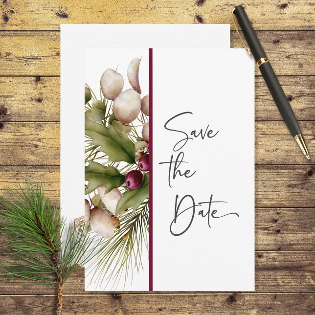 Rustic Pine Winter Bouquet Wedding Save The Date (Creator Uploaded)