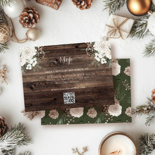 Rustic Pine Winter Wedding QR Code RSVP Card