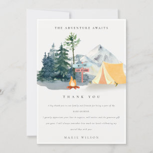 Rustic Pine Woods Camping Mountain Baby Shower Thank You Card