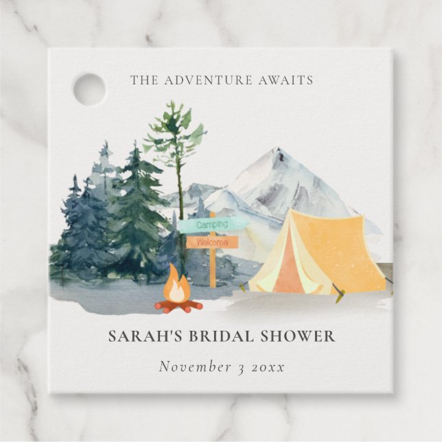 Rustic Pine Woods Camping Mountain Bridal Shower Favour Tags (Front)