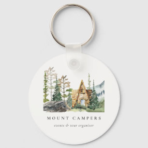 Rustic Pine Woods Watercolor Camping Mountain Camp Key Ring