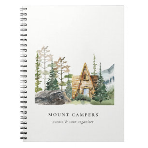 Rustic Pine Woods Watercolor Camping Mountain Camp Notebook
