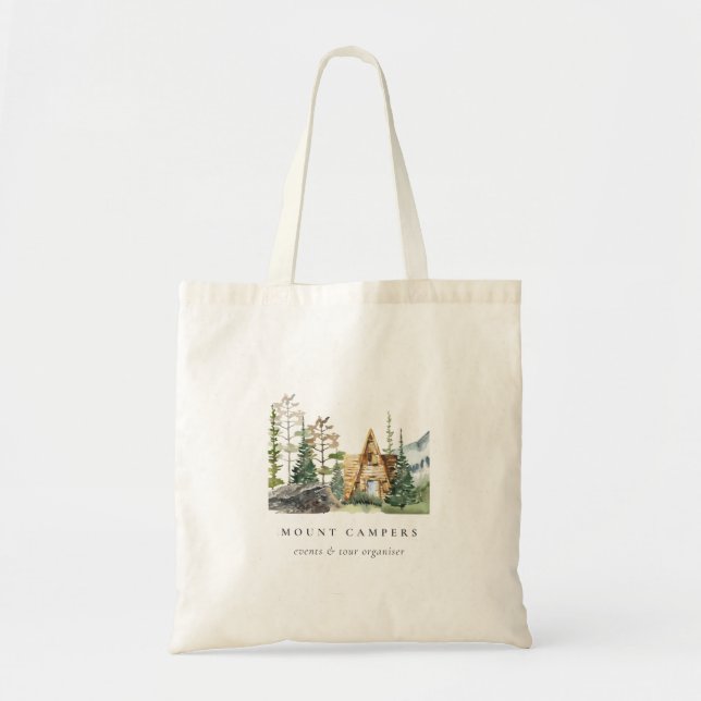 Rustic Pine Woods Watercolor Camping Mountain Camp Tote Bag (Front)