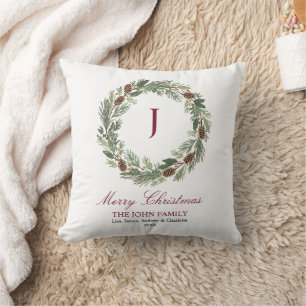 Rustic Pine Wreath Christmas Cushion