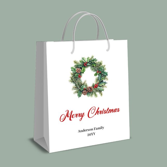 Rustic pine wreath Christmas gift bag custom (Rustic pine wreath Christmas gift bag custom)