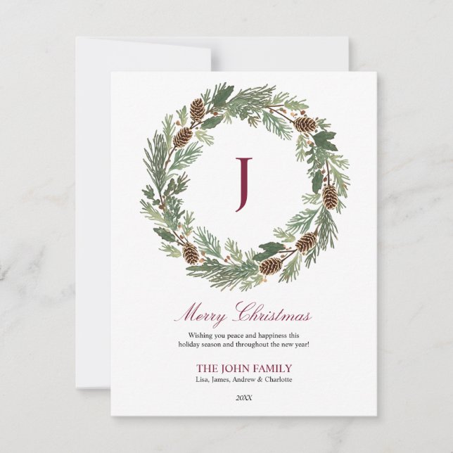 Rustic Pine Wreath Christmas Holiday Card (Front)
