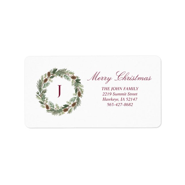 Rustic Pine Wreath Christmas Label (Front)