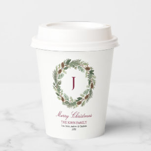 Rustic Pine Wreath Christmas Paper Cups