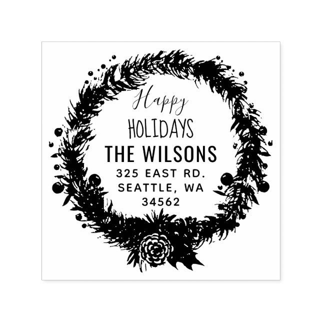 Rustic Pine Wreath Holidays Return Address Self-inking Stamp (Design)