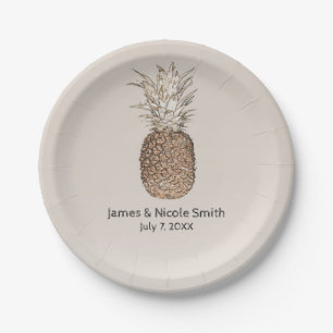 Rustic Pineapple Tropical Hawaiian Wedding Paper Plate