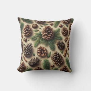 Rustic Pinecone and Greenery Burlap Christmas Cushion