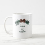 Rustic Pinecone Bough Newlywed Gift Coffee Mug<br><div class="desc">This rustic wedding coffee mug features a pinecone banner originally painted in watercolor. Makes a perfect gift for the newlyweds,  also perfect as an anniversary gift. Just change the names to your favourite bride and groom and add the wedding date and location to the other side.</div>