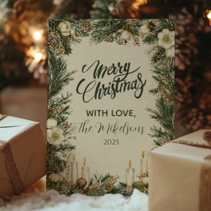 Rustic Pinecone Candle Christmas Holiday Card