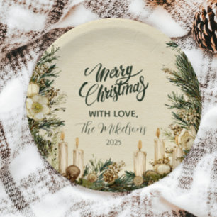 Rustic Pinecone Candle Christmas Paper Plate