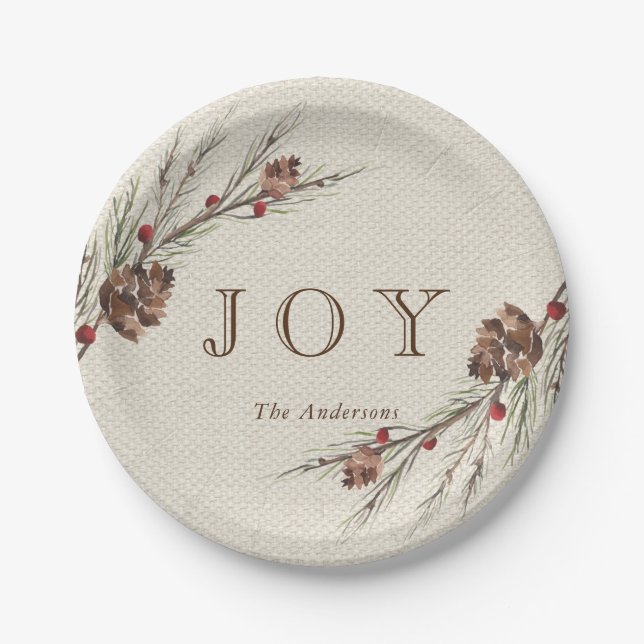 Rustic Pinecone Christmas Holiday Paper Plate (Front)