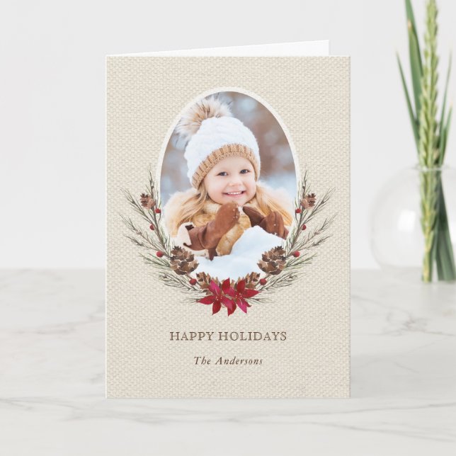 Rustic Pinecone Christmas Holiday Photo Card (Front)