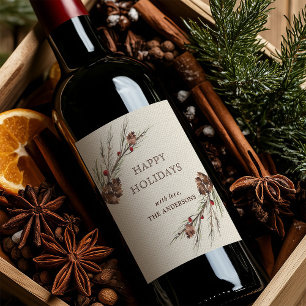 Rustic Pinecone Christmas Holiday Wine Label