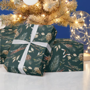 Rustic Pinecone & Evergreen Christmas Wrapping Paper